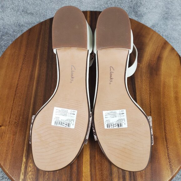 Clarks Sandals Women's 8 M White Leather Ankle Strap Block Heel Snake Print - Picture 8 of 10